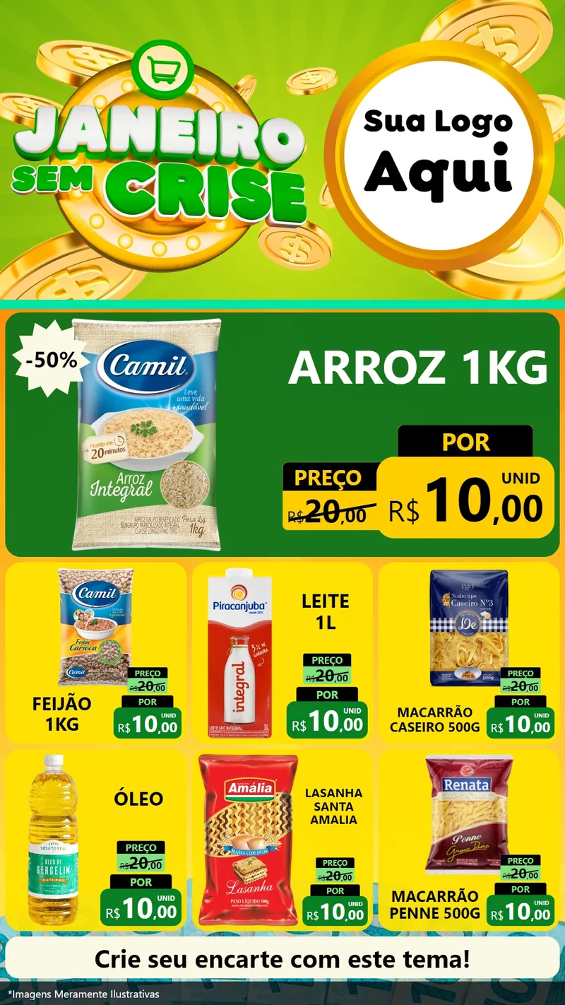 Modelo de Rede Social para Stories com o tema Janeiro Sem Crise para Supermercado