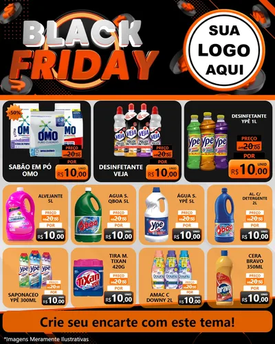 Modelo de Rede Social para Feed Instagram com o tema Black Friday para Produtos de Limpeza
