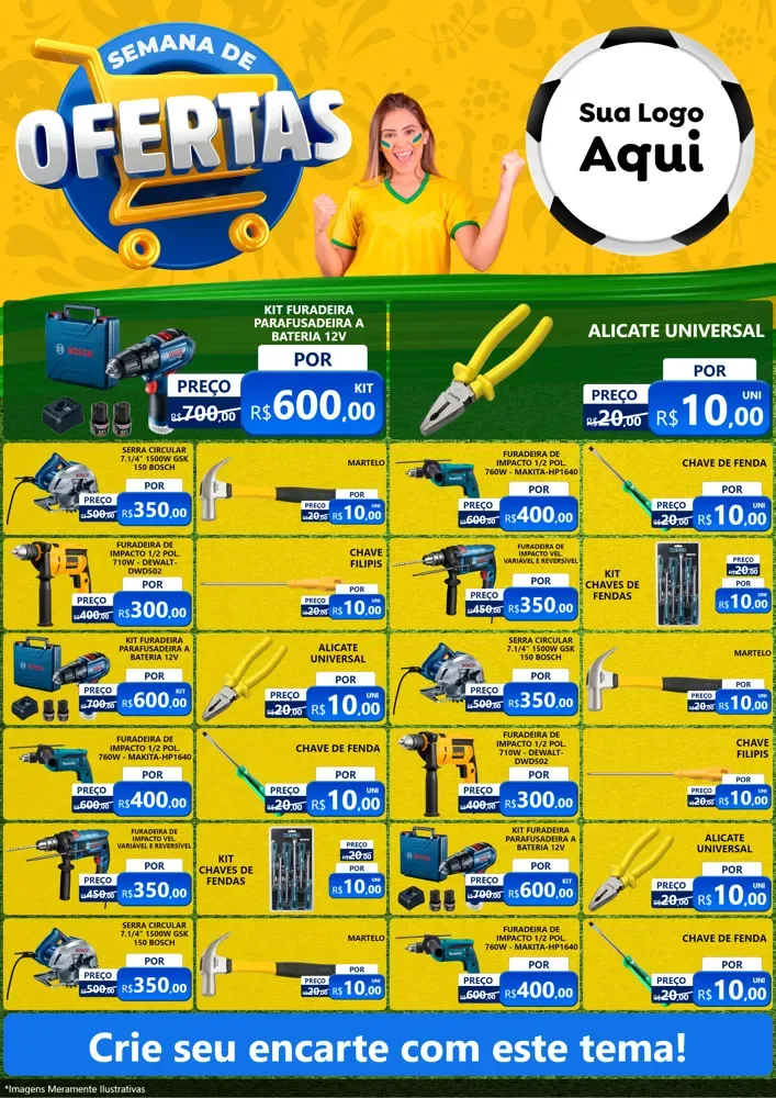 Modelo de Encarte para Encarte A4 Vertical com o tema Semana de Ofertas - Copa para Maquinas e Ferramentas