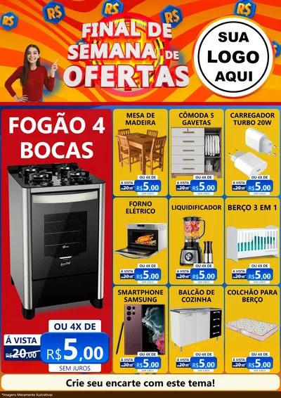 Modelo de Encarte para Encarte A4 Vertical com o tema Final de Semana de Ofertas para Móveis e Eletro