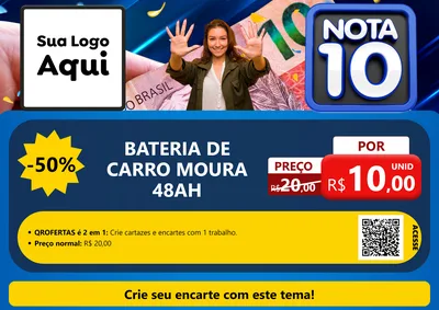 Modelo de Cartaz para Cartaz A4 Horizontal com o tema Nota 10 para Baterias Elétricas