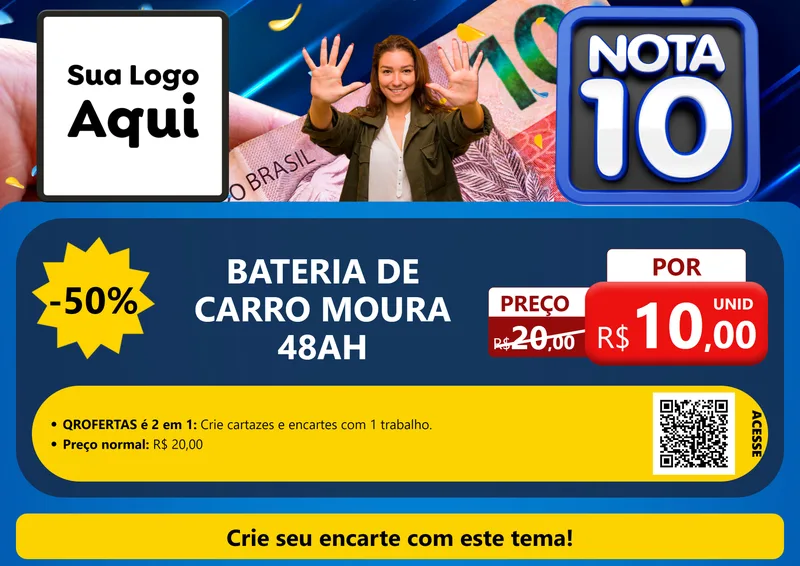 Modelo de Cartaz para Cartaz A4 Horizontal com o tema Nota 10 para Baterias Elétricas