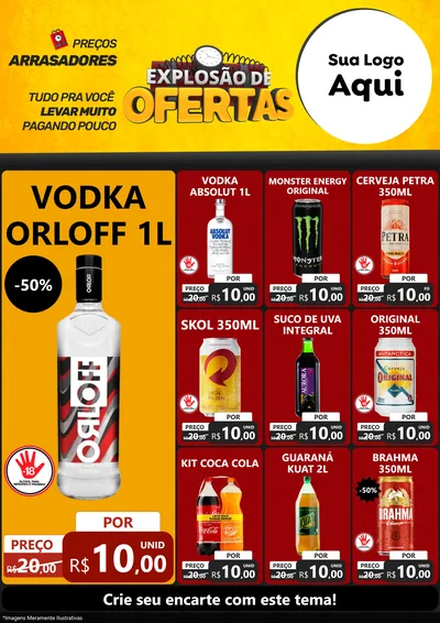 Modelo de Encarte para Encarte A4 Vertical com o tema Explosão de Ofertas para Distribuidora de bebidas