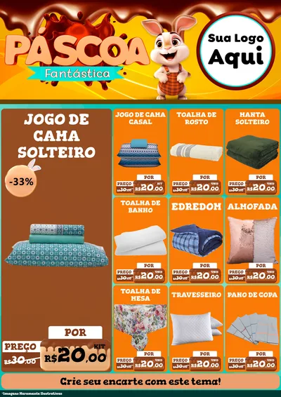 Modelo de Encarte para Encarte A4 Vertical com o tema Páscoa Fantástica para Cama, Mesa e Banho