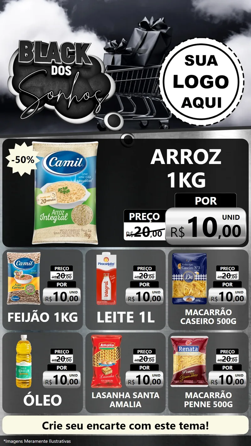 Modelo de Rede Social para Stories com o tema Black dos Sonhos para Supermercado