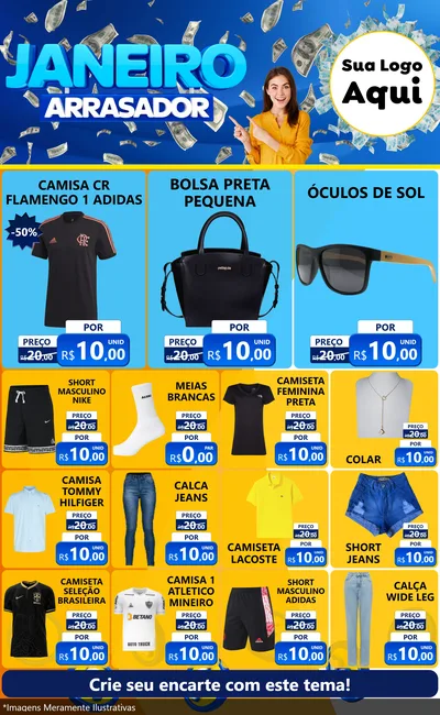 Modelo de Encarte para Encarte Grande com o tema Janeiro Arrasador para Roupas e acessórios