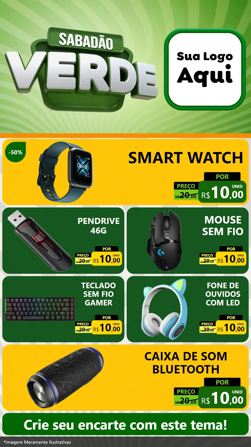 Modelo de TV para TV Vertical com o tema Sabadão Verde para Informática