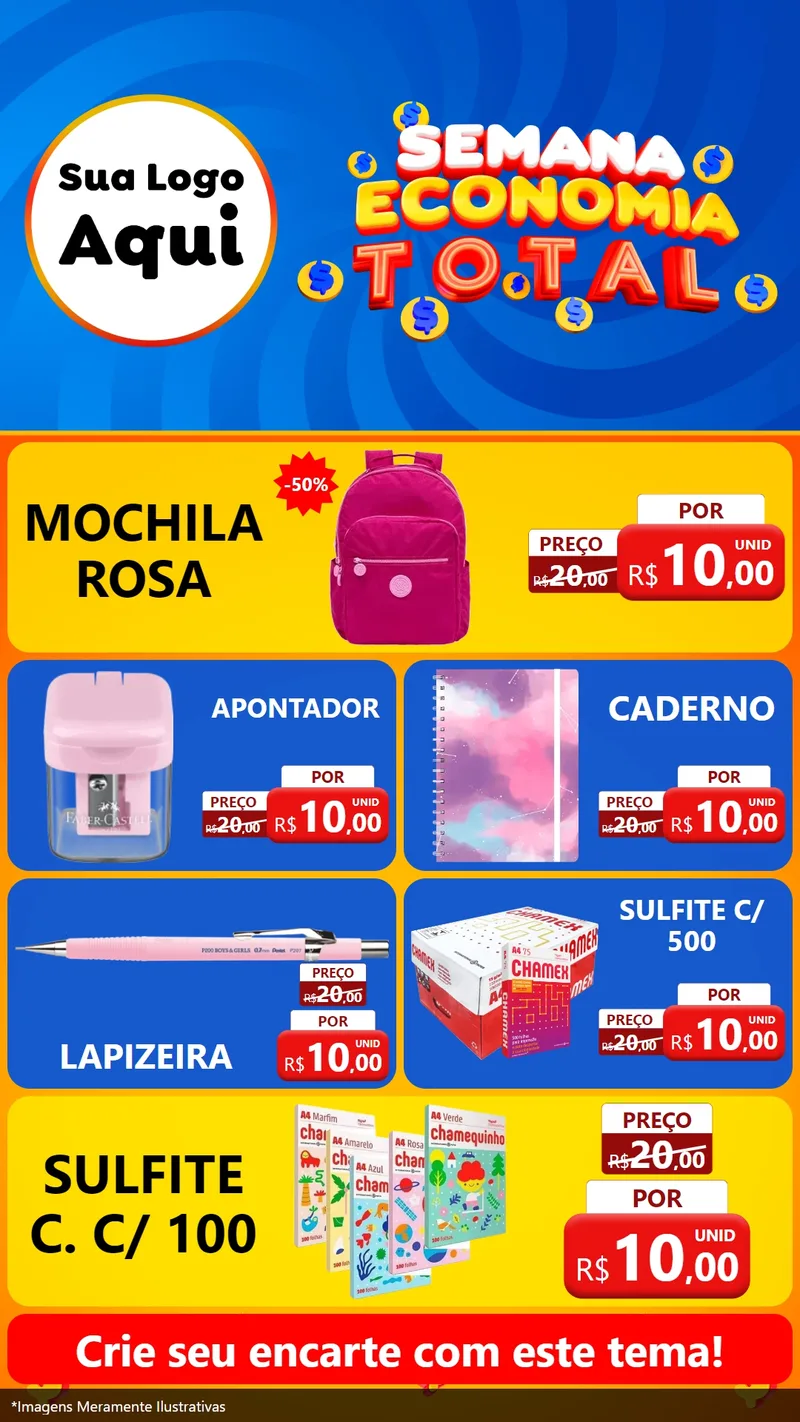 Modelo de TV para TV Vertical com o tema Semana Economia Total para Papelaria