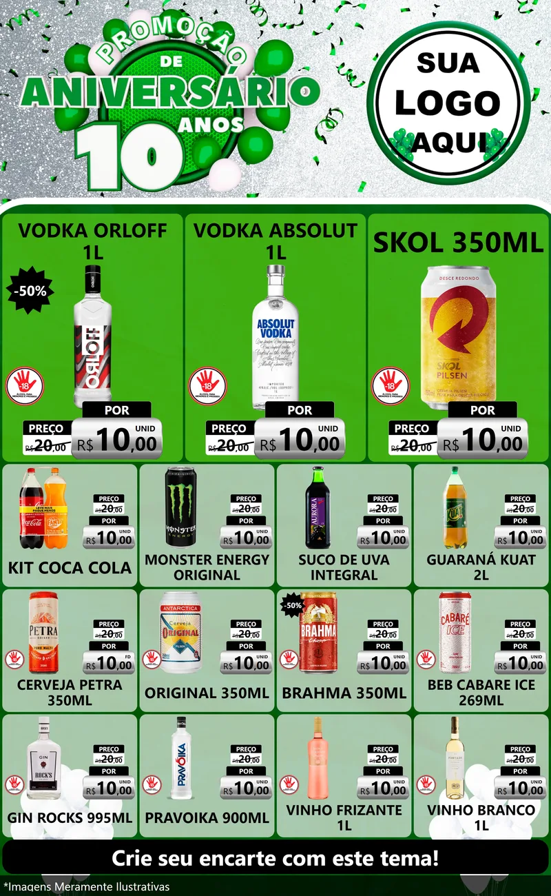 Modelo de Encarte para Encarte Grande com o tema Promoção de Aniversário - 10 Anos para Distribuidora de bebidas