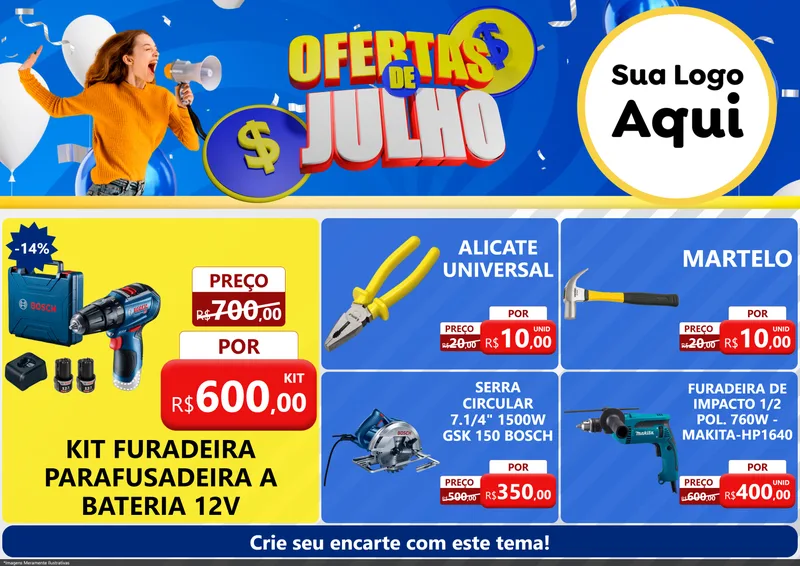 Modelo de Encarte para Encarte A4 Horizontal com o tema Ofertas de Julho para Maquinas e Ferramentas