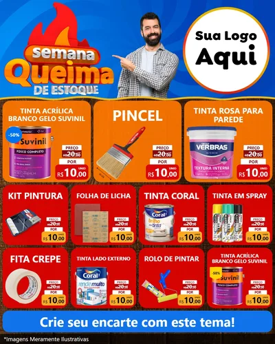 Modelo de Rede Social para Feed Instagram com o tema Semana Queima de Estoque para Tintas e Ferramentas
