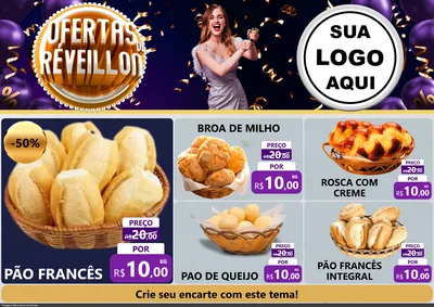 Modelo de Encarte para Encarte A4 Horizontal com o tema Ofertas de Réveillon para Padaria
