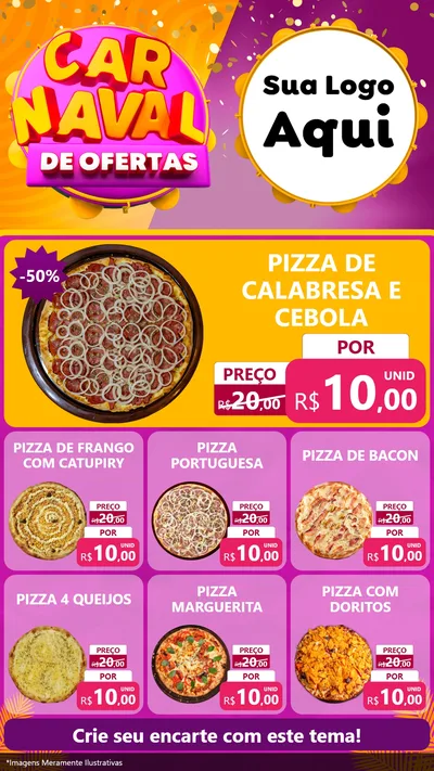Modelo de Rede Social para Stories com o tema Carnaval de Ofertas para Pizzaria