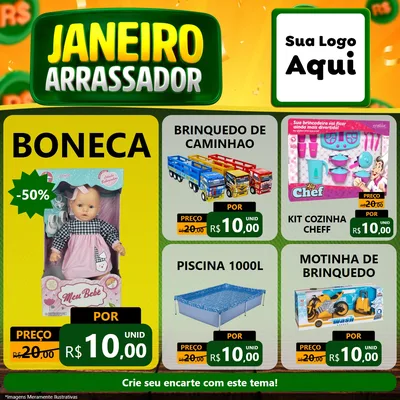 Modelo de Rede Social para Feed Facebook com o tema Janeiro Arrasador para Brinquedos