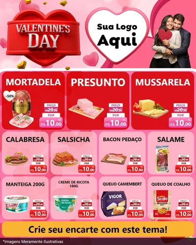 Modelo de Rede Social para Feed Instagram com o tema Valentine's Day para Frios e Laticínios
