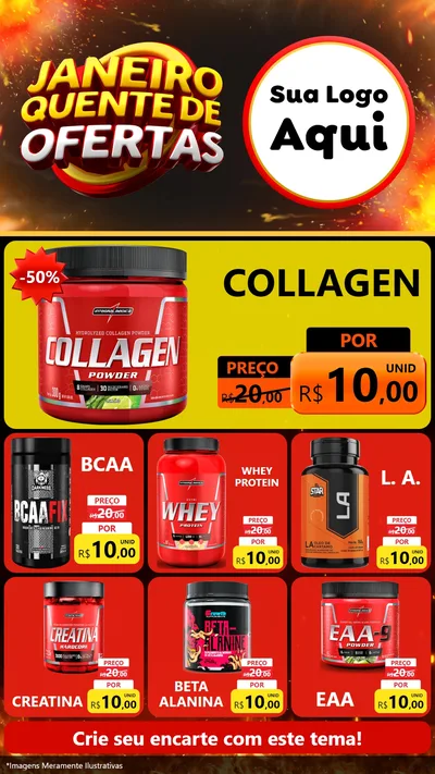 Modelo de Rede Social para Stories com o tema Janeiro Quente de Ofertas para Suplementos alimentares