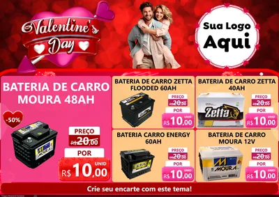Modelo de Encarte para Encarte A4 Horizontal com o tema Valentine's Day para Baterias Elétricas