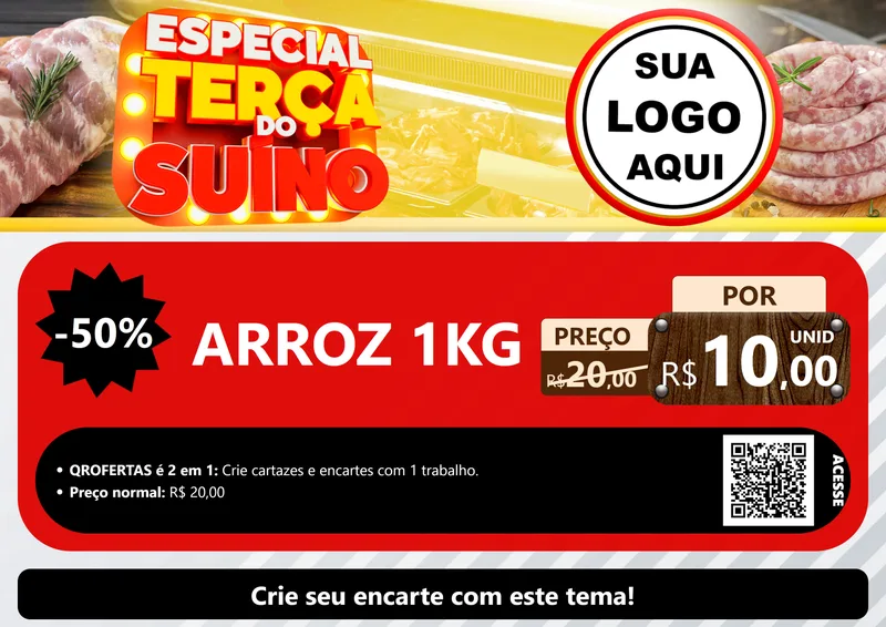 Modelo de Cartaz para Cartaz A4 Horizontal com o tema Especial Terça do Suíno para Supermercado