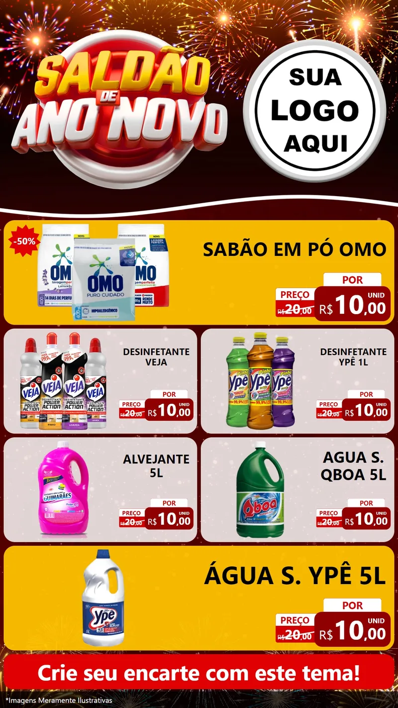 Modelo de TV para TV Vertical com o tema Saldão de Ano Novo para Produtos de Limpeza
