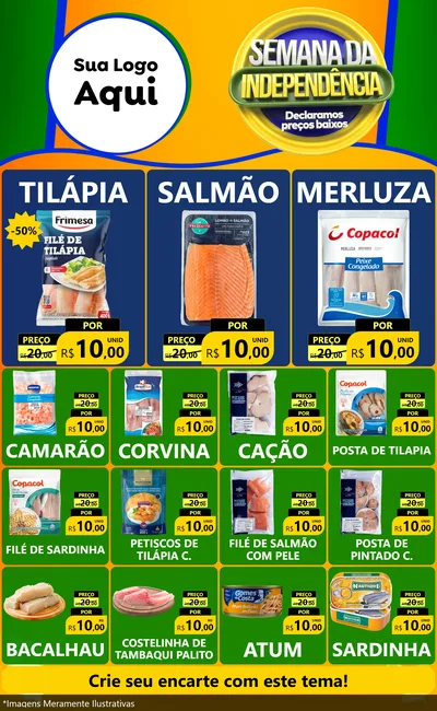 Modelo de Encarte para Encarte Grande com o tema Semana da Independência Declaramos Preços Baixos para Peixaria