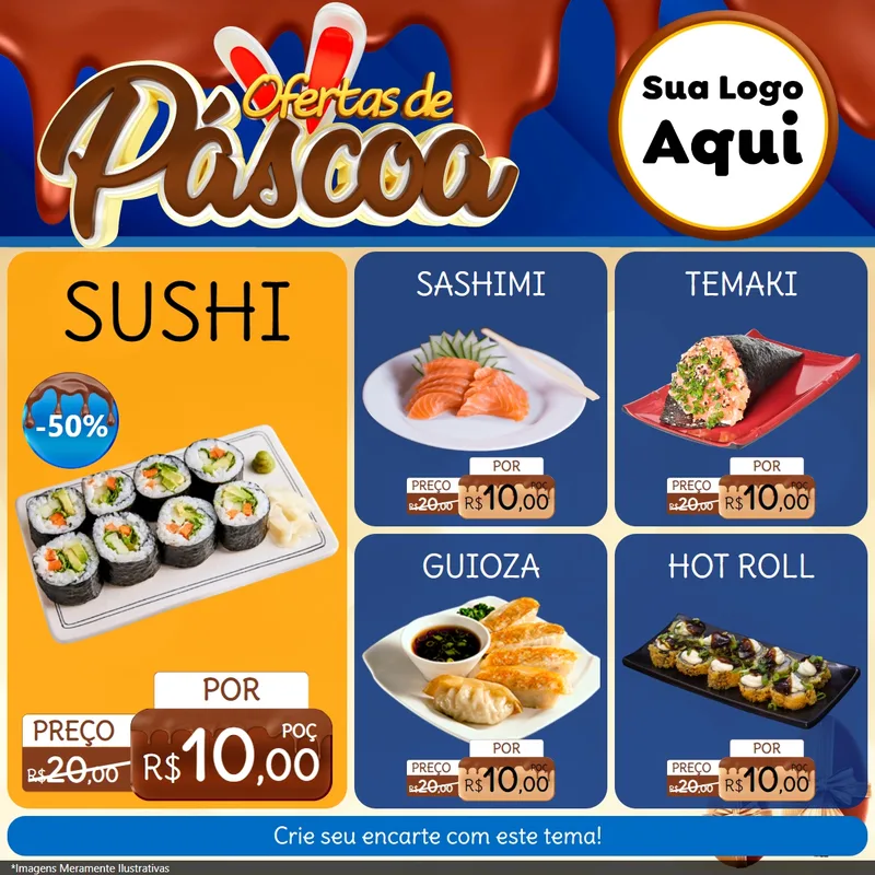 Modelo de Rede Social para Feed Facebook com o tema Ofertas de Páscoa para Comida japonesa