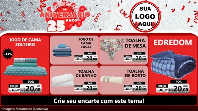 Modelo de TV para TV Horizontal com o tema Promoção de Aniversário - 25Anos para Cama, Mesa e Banho