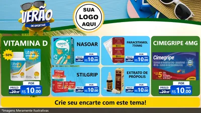 Modelo de TV para TV Horizontal com o tema Verão de Ofertas para Farmácia