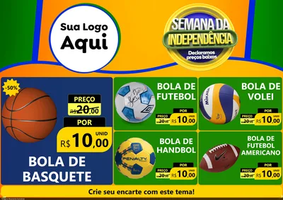 Modelo de Encarte para Encarte A4 Horizontal com o tema Semana da Independência Declaramos Preços Baixos para Artigos Esportivos