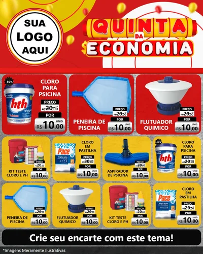 Modelo de Rede Social para Feed Instagram com o tema Quinta da Economia para Produtos para Piscina