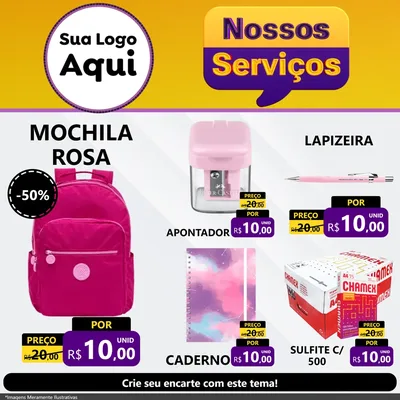 Modelo de Rede Social para Feed Facebook com o tema Nossos Serviços para Papelaria