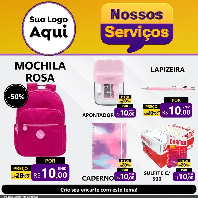 Modelo de Rede Social para Feed Facebook com o tema Nossos Serviços para Papelaria