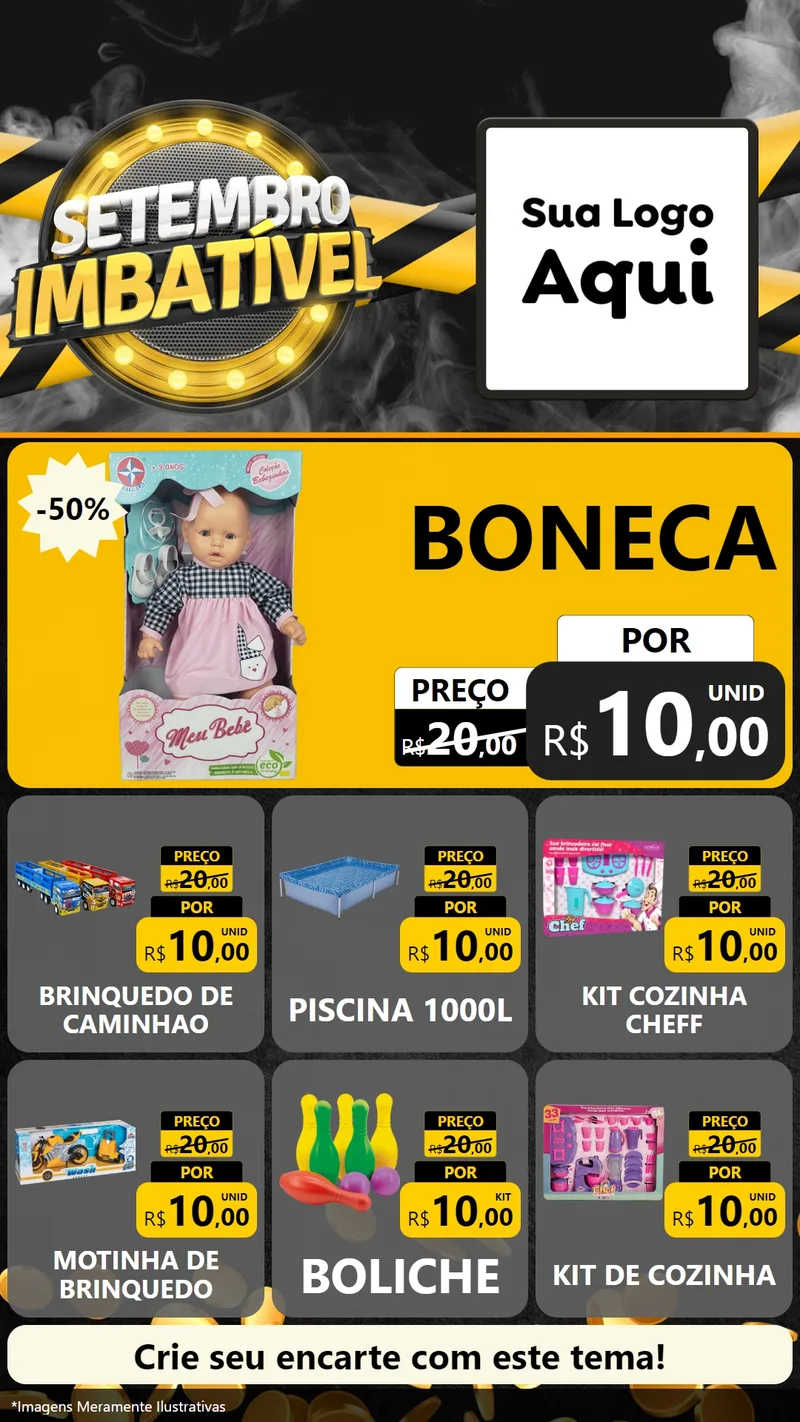Modelo de Rede Social para Stories com o tema Setembro Imbatível para Brinquedos