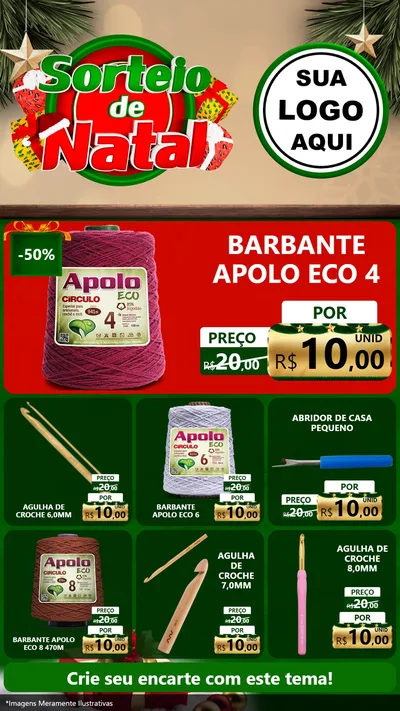 Modelo de Rede Social para Stories com o tema Sorteio de Natal para Armarinho e Aviamentos