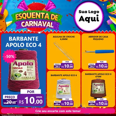 Modelo de Rede Social para Feed Facebook com o tema Esquenta de Carnaval para Armarinho e Aviamentos
