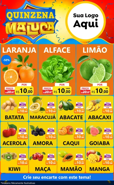 Modelo de Encarte para Encarte Grande com o tema Quinzena Maluca para Hortifrúti