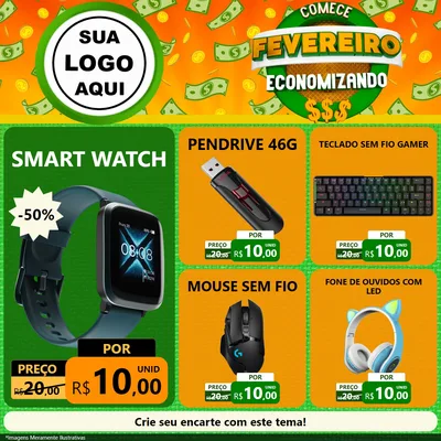 Modelo de Rede Social para Feed Facebook com o tema Comece Fevereiro Economizando para Informática