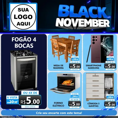 Modelo de Rede Social para Feed Facebook com o tema Black November para Móveis e Eletro