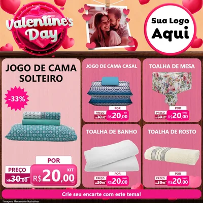 Modelo de Rede Social para Feed Facebook com o tema Valentine's Day para Cama, Mesa e Banho