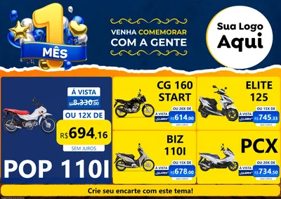 Modelo de Encarte para Encarte A4 Horizontal com o tema Um Mês de Aniversário para Concessionaria de Motos