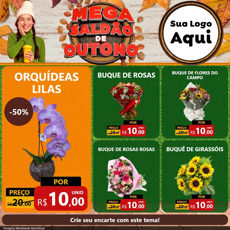 Modelo de Rede Social para Feed Facebook com o tema Mega Saldão de Outono para Floricultura e jardim