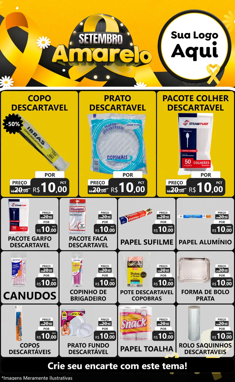 Modelo de Encarte para Encarte Grande com o tema Setembro Amarelo para Embalagens