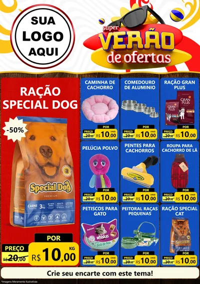 Modelo de Encarte para Encarte A4 Vertical com o tema Super Verão de Ofertas para Pet Shop
