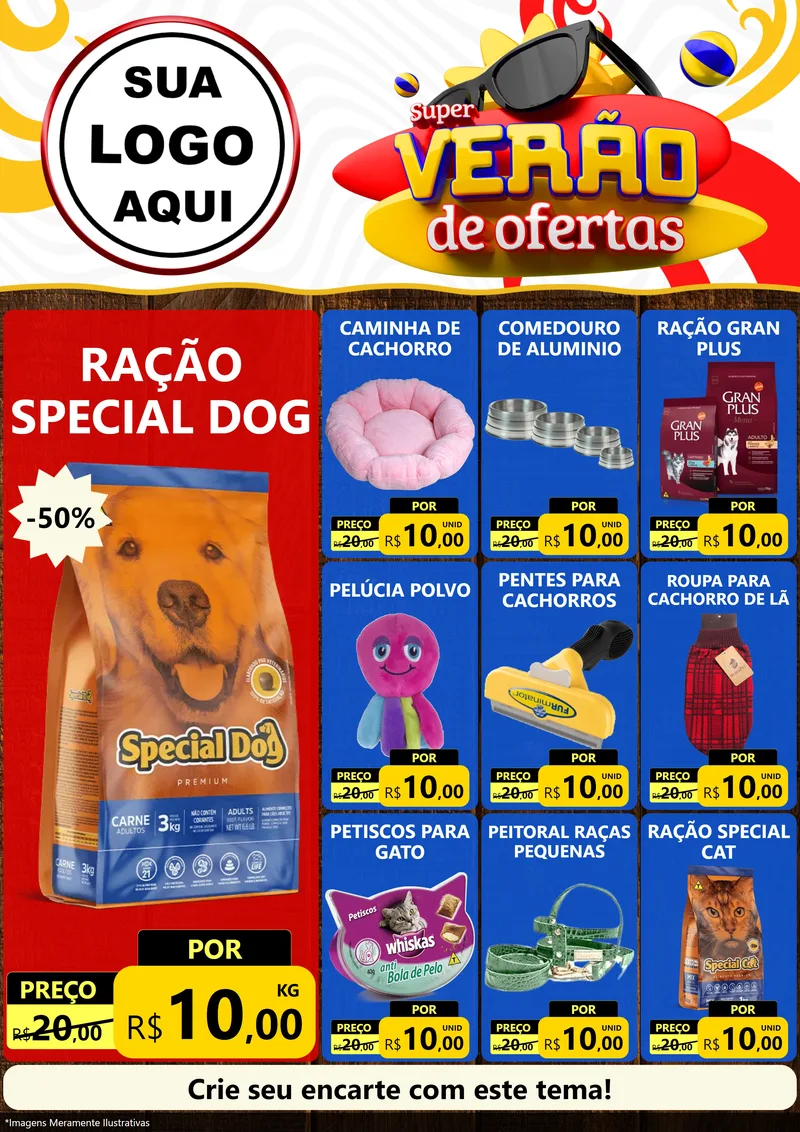 Modelo de Encarte para Encarte A4 Vertical com o tema Super Verão de Ofertas para Pet Shop