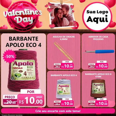 Modelo de Rede Social para Feed Facebook com o tema Valentine's Day para Armarinho e Aviamentos