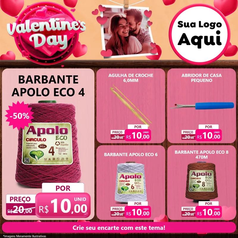 Modelo de Rede Social para Feed Facebook com o tema Valentine's Day para Armarinho e Aviamentos