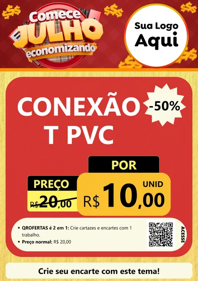 Modelo de Cartaz para Cartaz A4 Vertical com o tema Comece Julho Economizando para Tubos e conexões