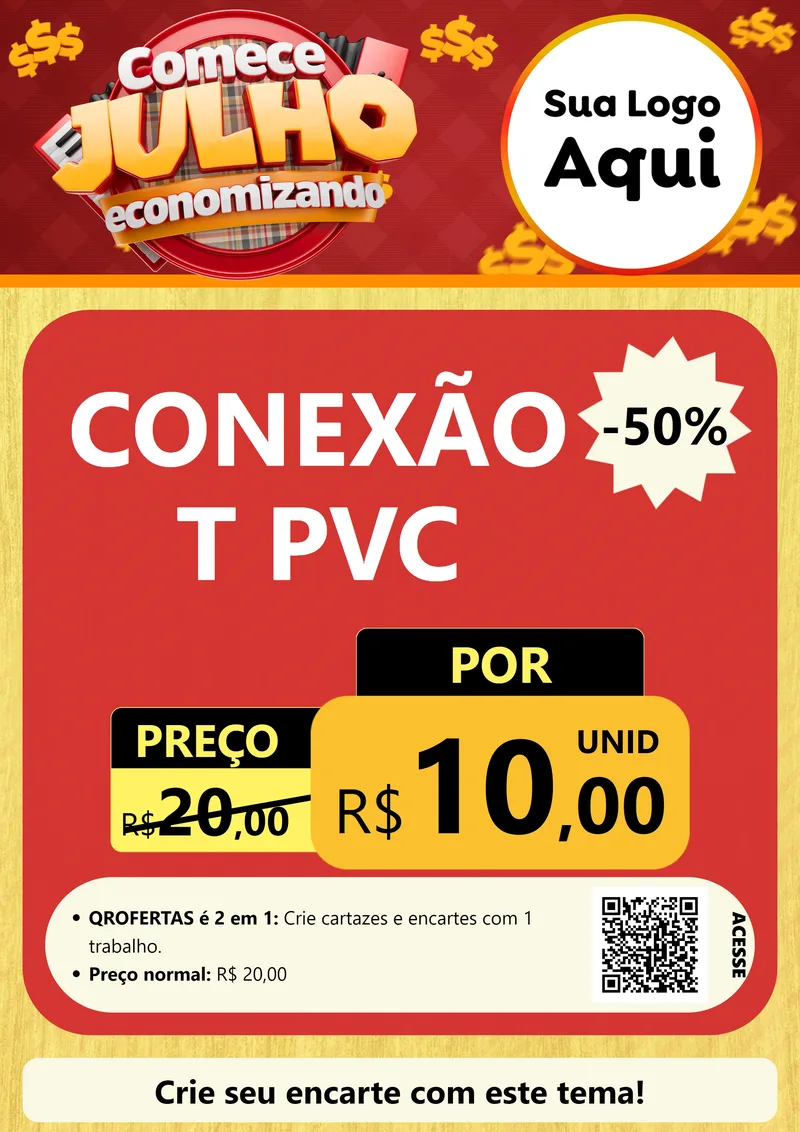 Modelo de Cartaz para Cartaz A4 Vertical com o tema Comece Julho Economizando para Tubos e conexões