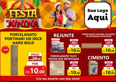 Modelo de Encarte para Encarte A4 Horizontal com o tema Festa Junina para Pisos e revestimentos