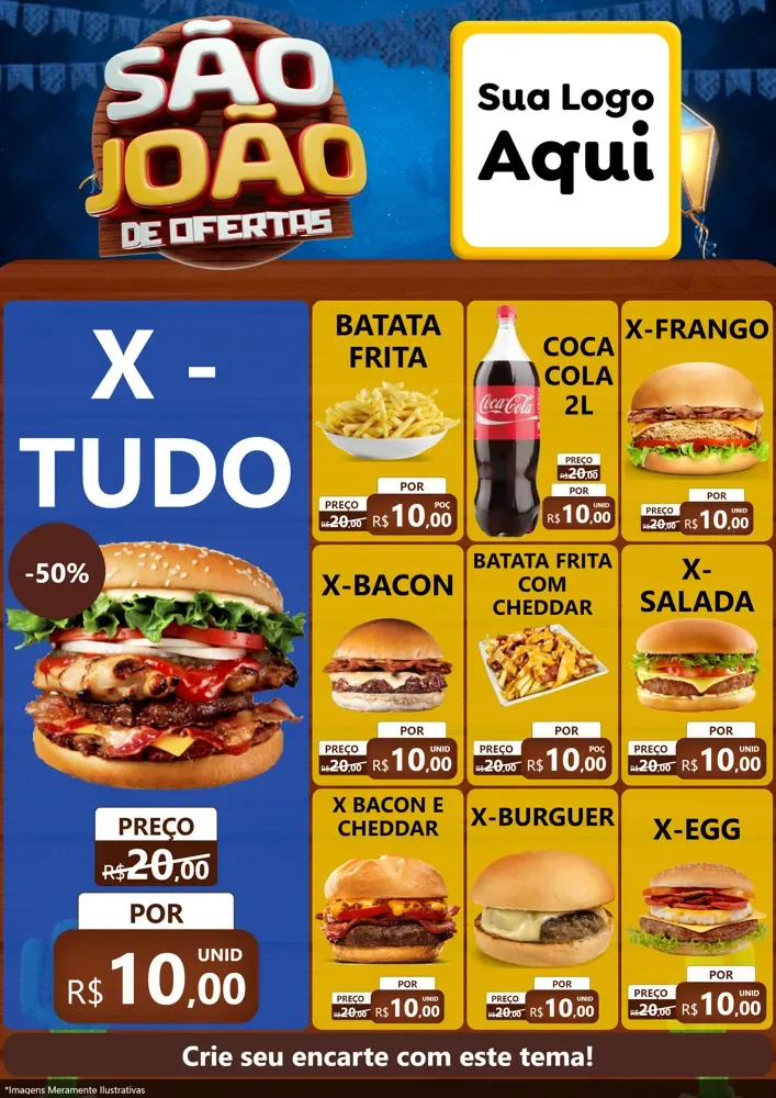 Modelo de Encarte para Encarte A4 Vertical com o tema São João Ofertas Imbatíveis! - Junina para Hamburgueria