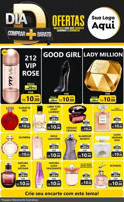 Modelo de Encarte para Encarte Grande com o tema Dia D Mais Economia para Perfumes